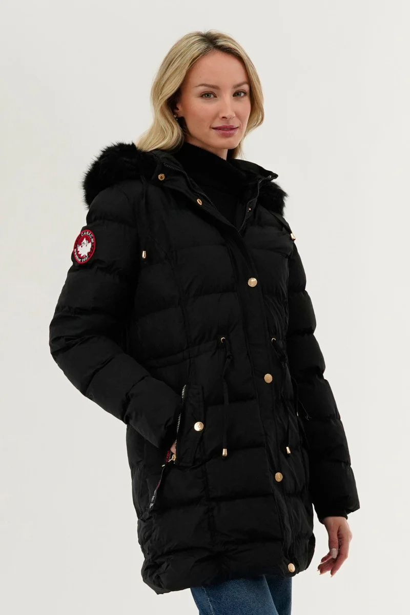Canada Weather Gear Tie Waist Puffer Parka Jacket - Black - Image 2