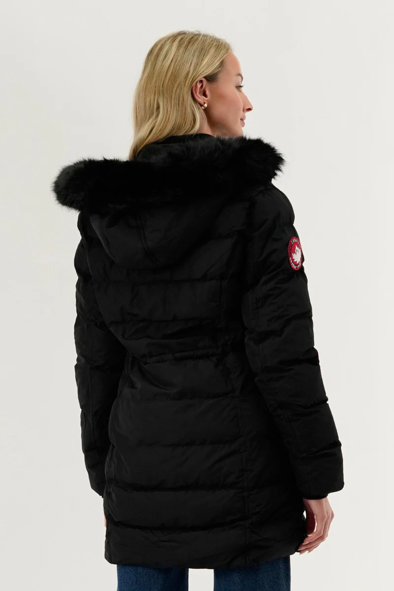Canada Weather Gear Tie Waist Puffer Parka Jacket - Black - Image 3