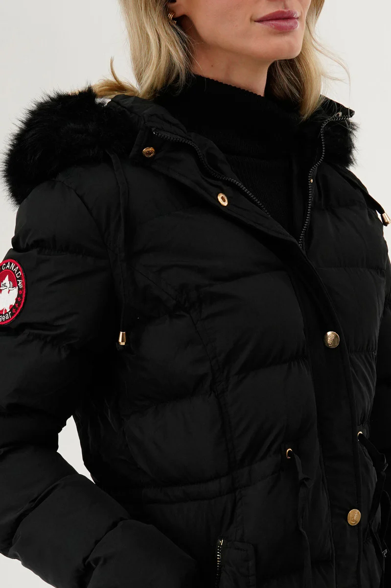 Canada Weather Gear Tie Waist Puffer Parka Jacket - Black - Image 4