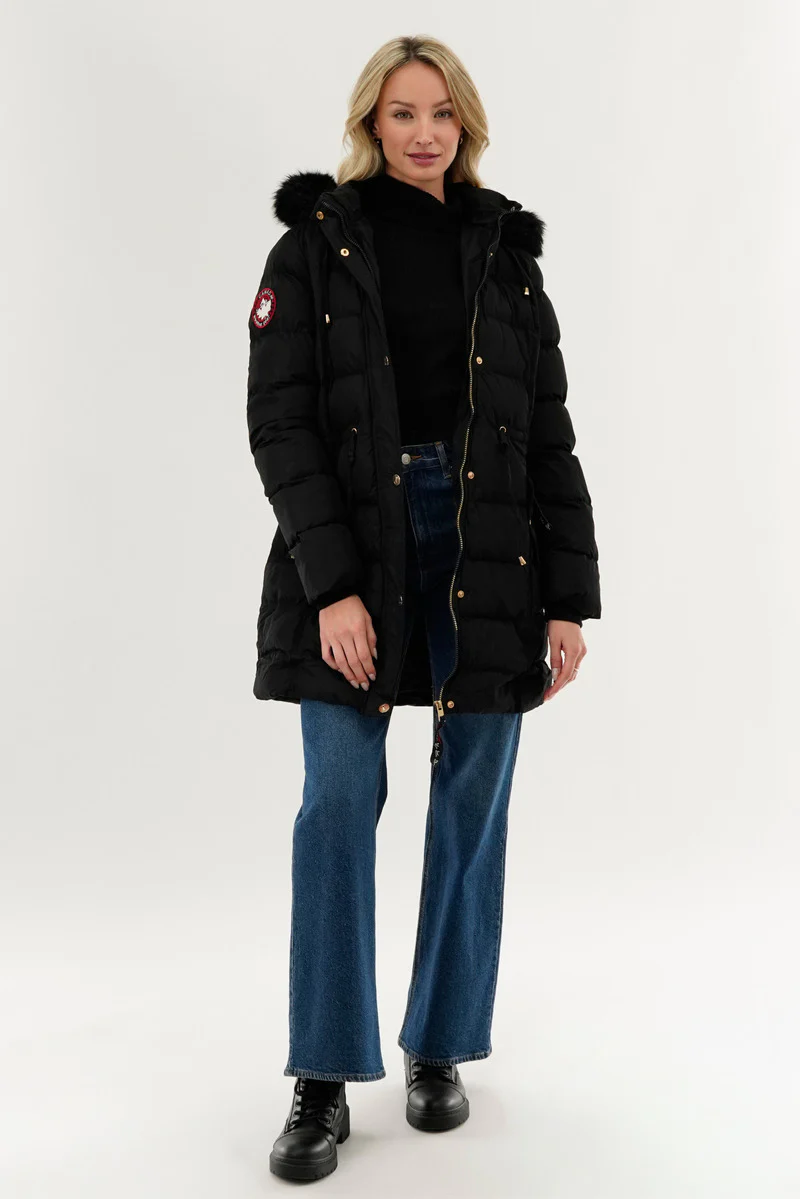 Canada Weather Gear Tie Waist Puffer Parka Jacket - Black - Image 5