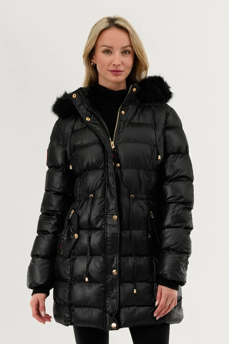 Canada Weather Gear Tie Waist Puffer Parka Jacket - Black