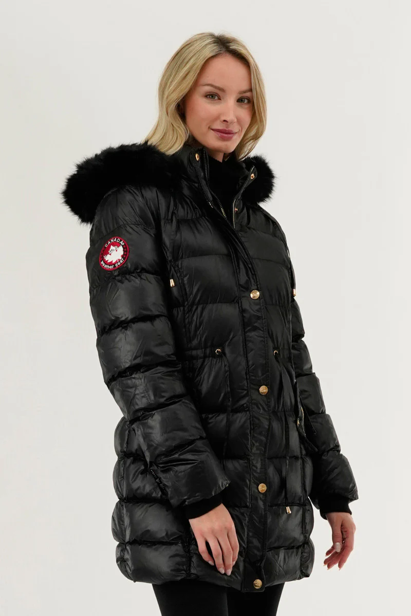 Canada Weather Gear Tie Waist Puffer Parka Jacket - Black - Image 2