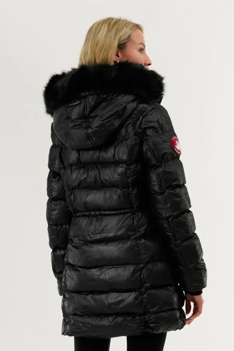 Canada Weather Gear Tie Waist Puffer Parka Jacket - Black - Image 3