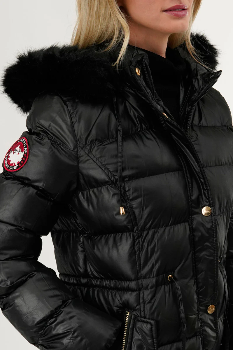 Canada Weather Gear Tie Waist Puffer Parka Jacket - Black - Image 4