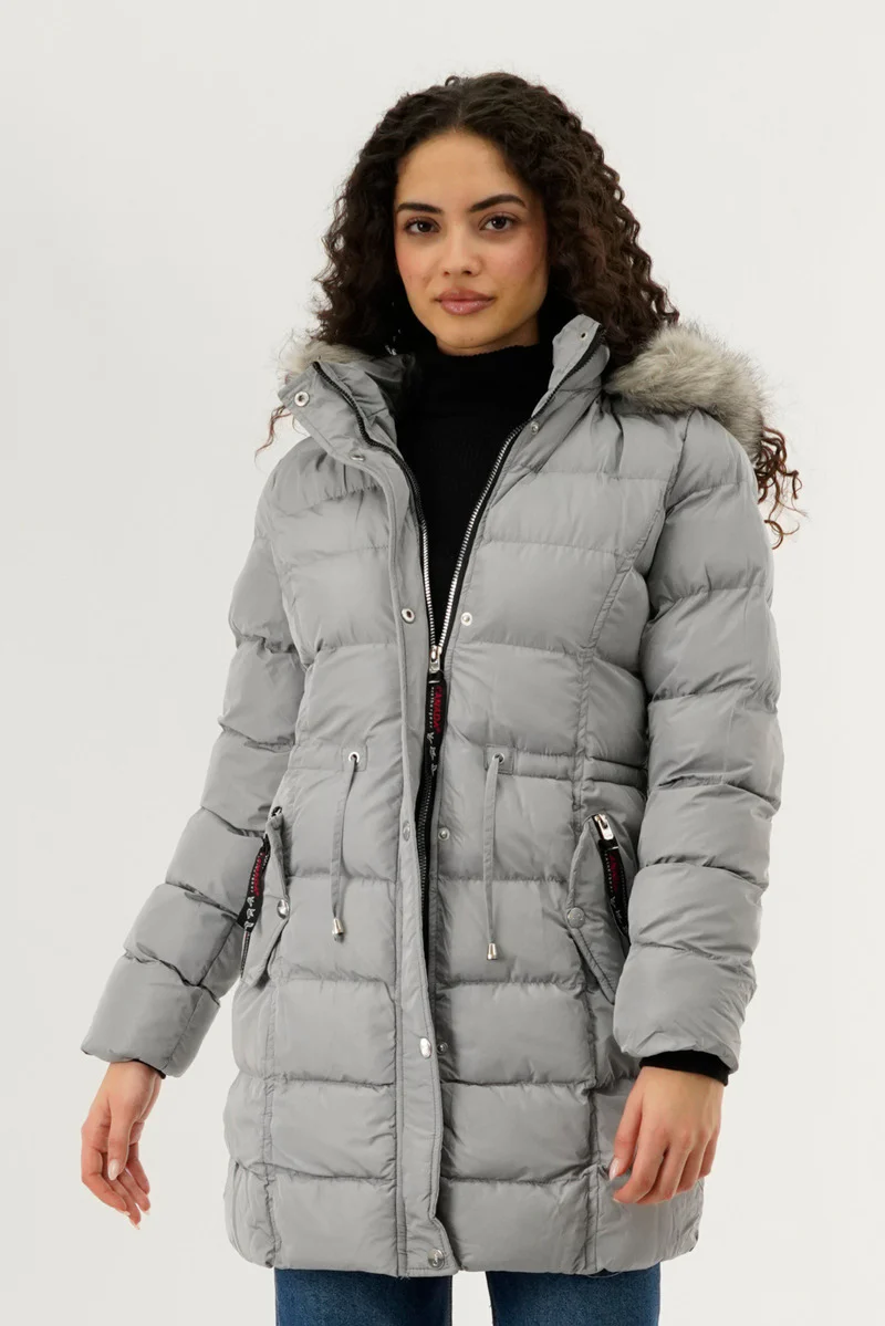 Canada Weather Gear Tie Waist Puffer Parka Jacket - Stone
