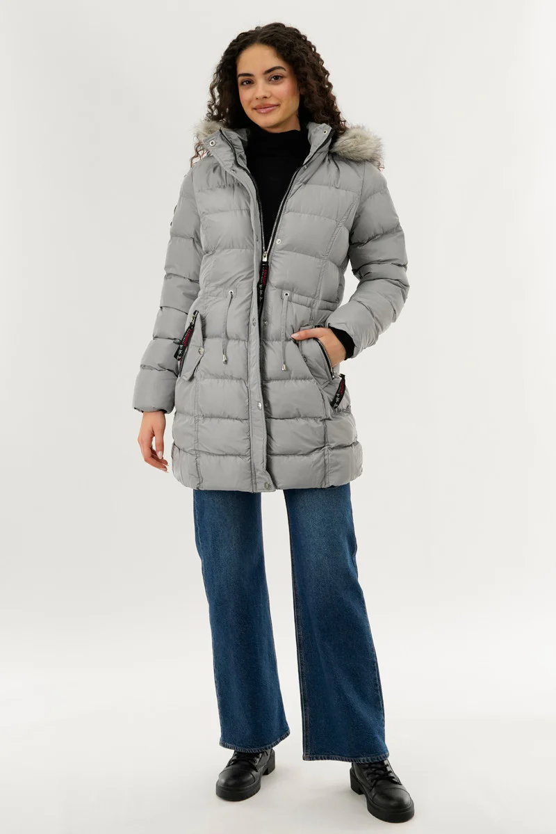 Canada Weather Gear Tie Waist Puffer Parka Jacket - Stone - Image 5