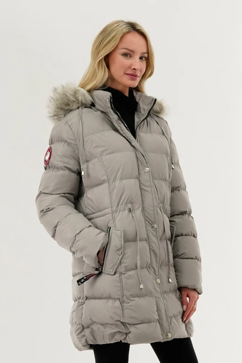 Canada Weather Gear Tie Waist Puffer Parka Jacket - Grey - Image 2