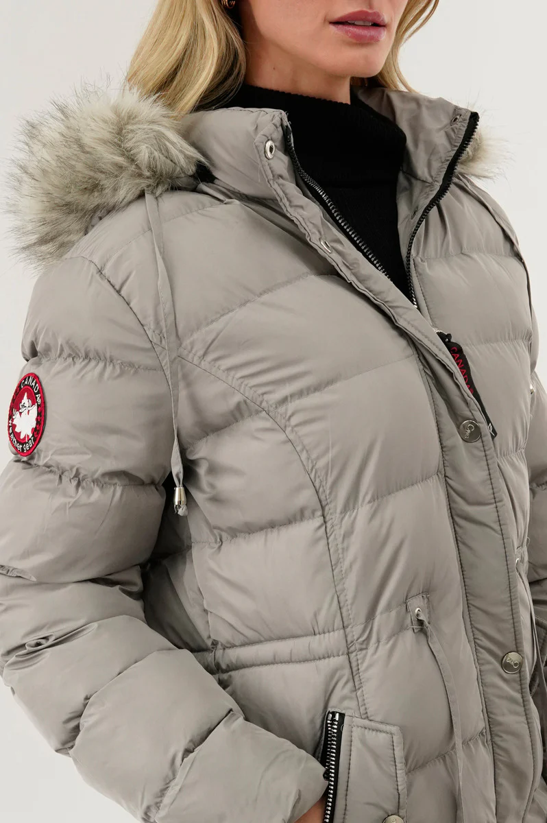 Canada Weather Gear Tie Waist Puffer Parka Jacket - Grey - Image 4