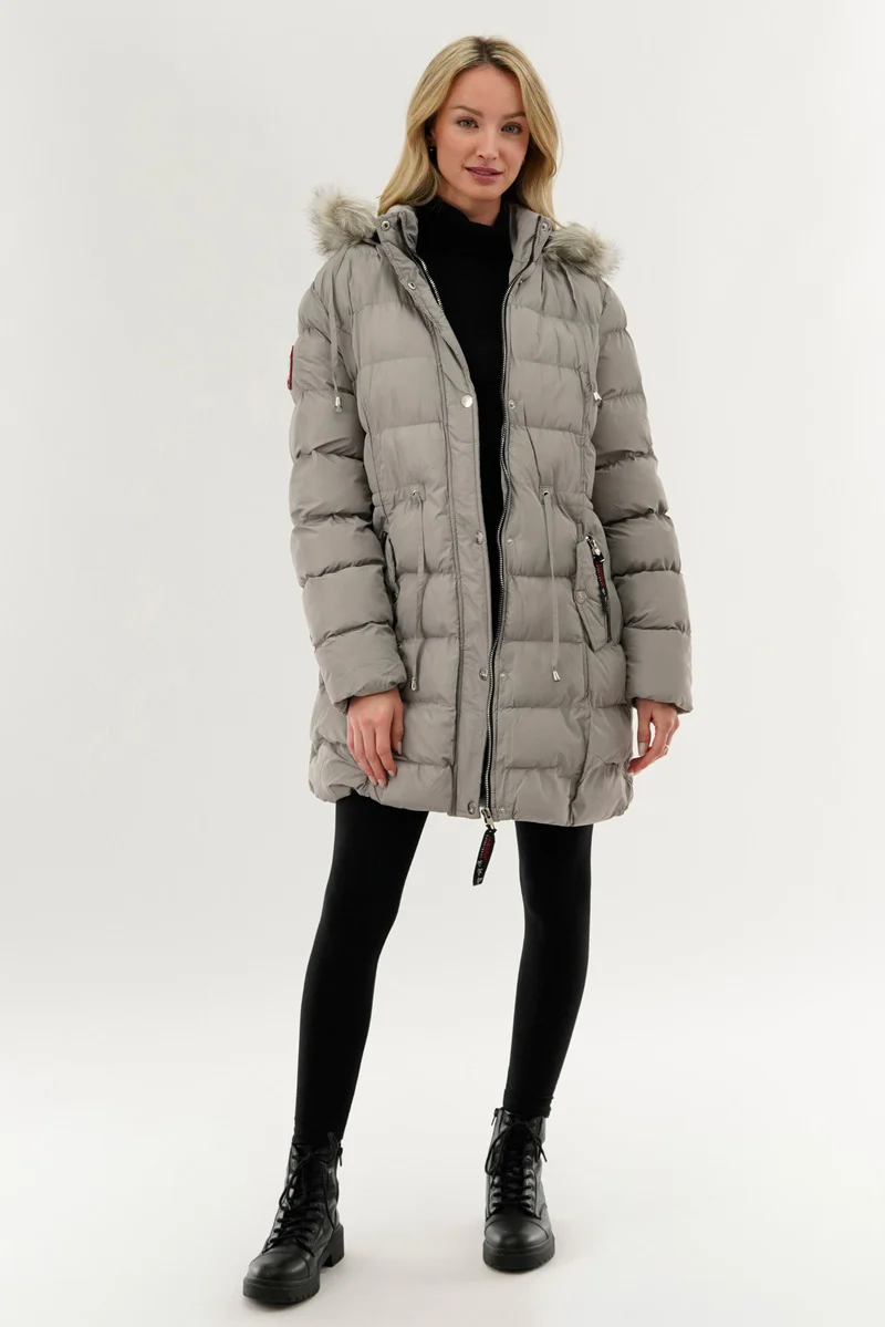 Canada Weather Gear Tie Waist Puffer Parka Jacket - Grey - Image 5