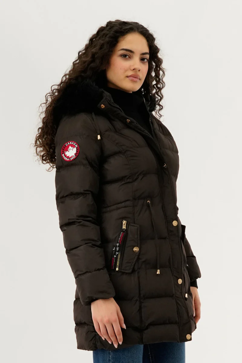Canada Weather Gear Tie Waist Puffer Parka Jacket - Brown - Image 2