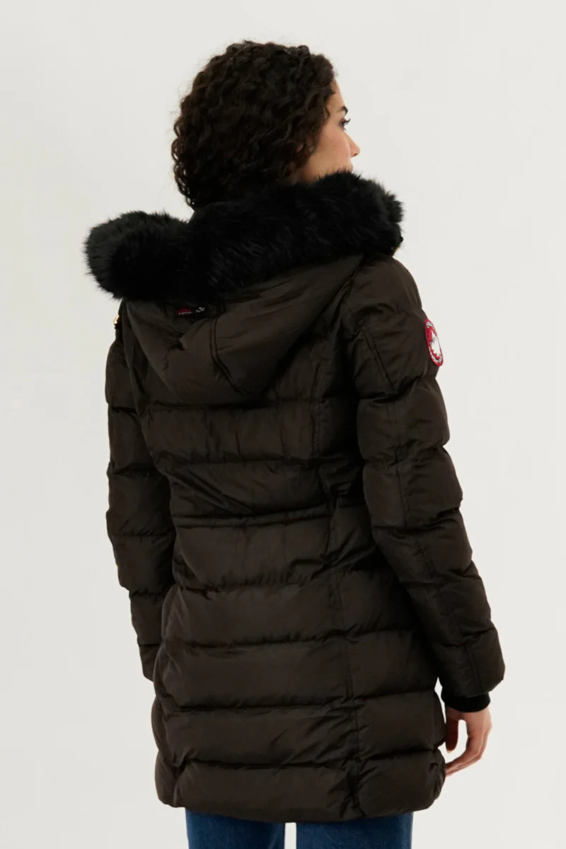 Canada Weather Gear Tie Waist Puffer Parka Jacket - Brown - Image 3