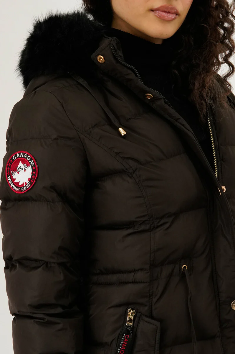 Canada Weather Gear Tie Waist Puffer Parka Jacket - Brown - Image 4