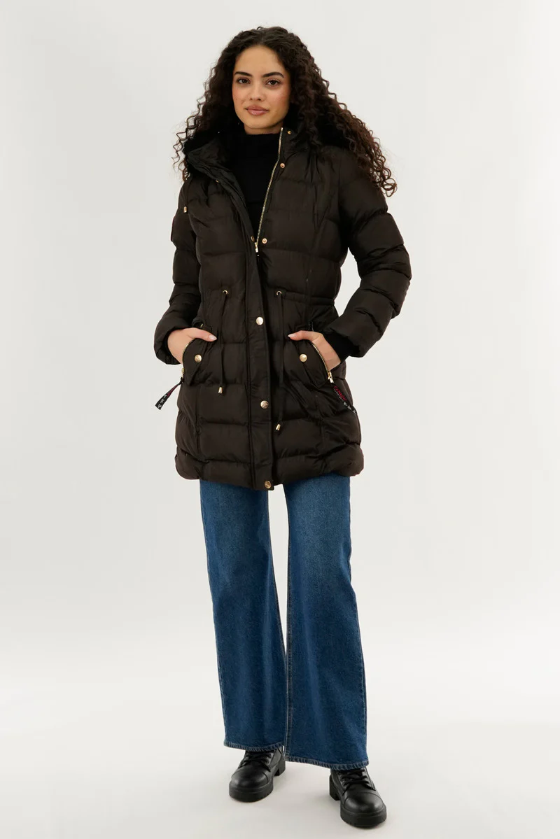 Canada Weather Gear Tie Waist Puffer Parka Jacket - Brown - Image 5