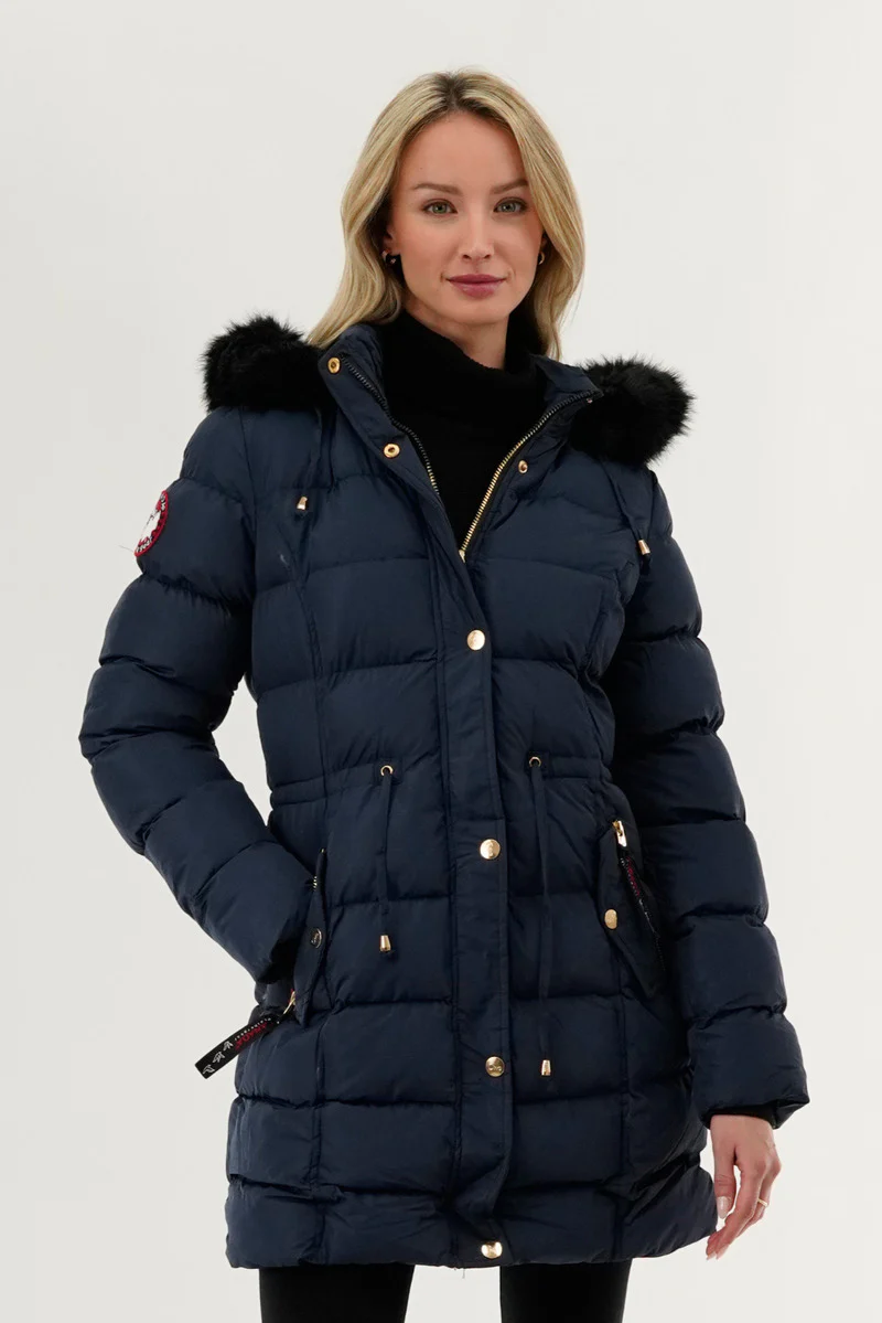 Canada Weather Gear Tie Waist Puffer Parka Jacket - Navy