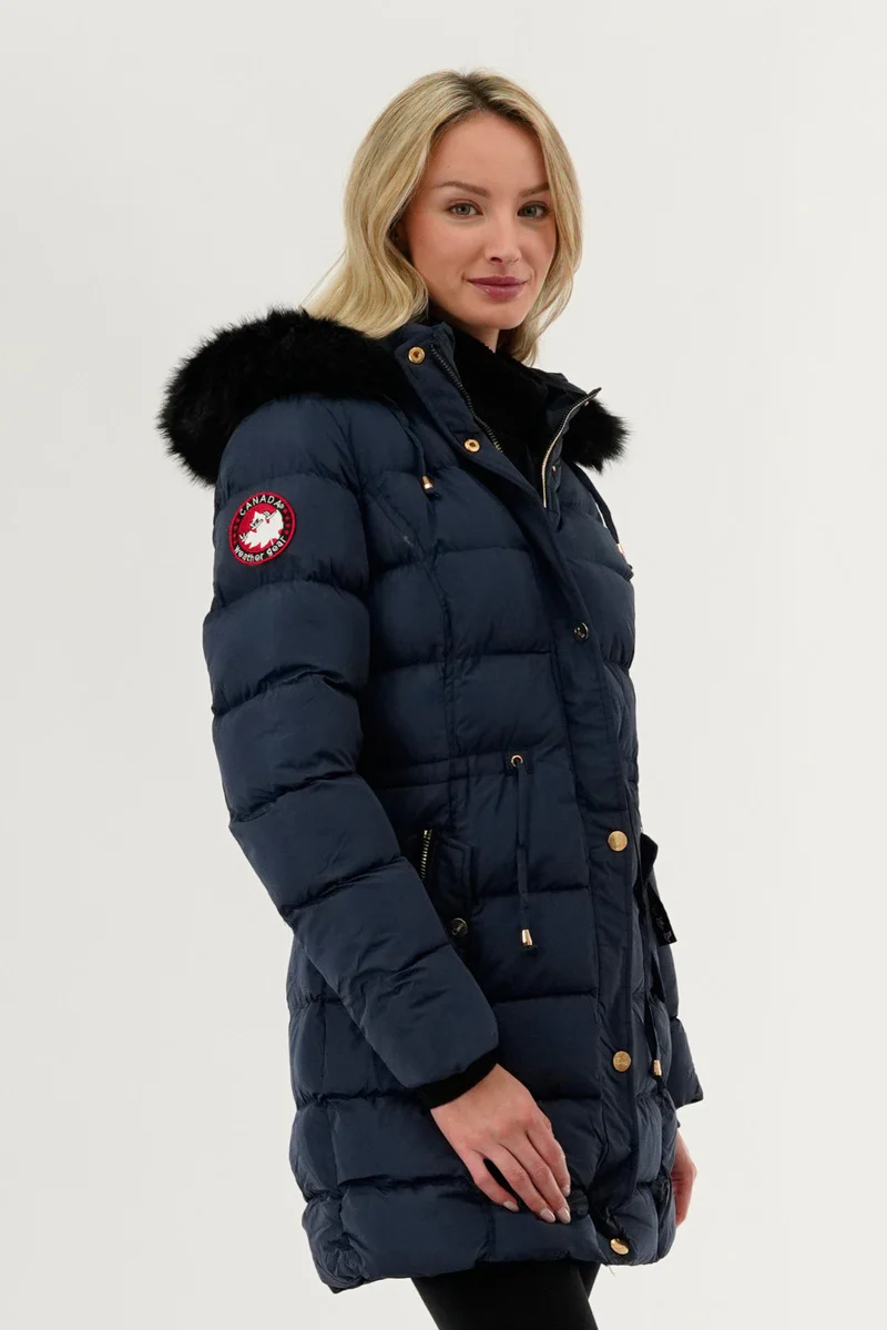 Canada Weather Gear Tie Waist Puffer Parka Jacket - Navy - Image 2