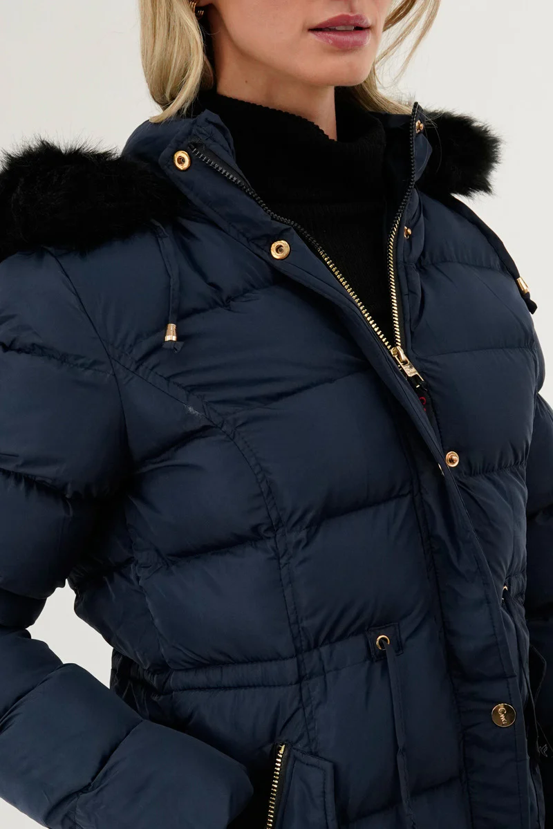 Canada Weather Gear Tie Waist Puffer Parka Jacket - Navy - Image 4