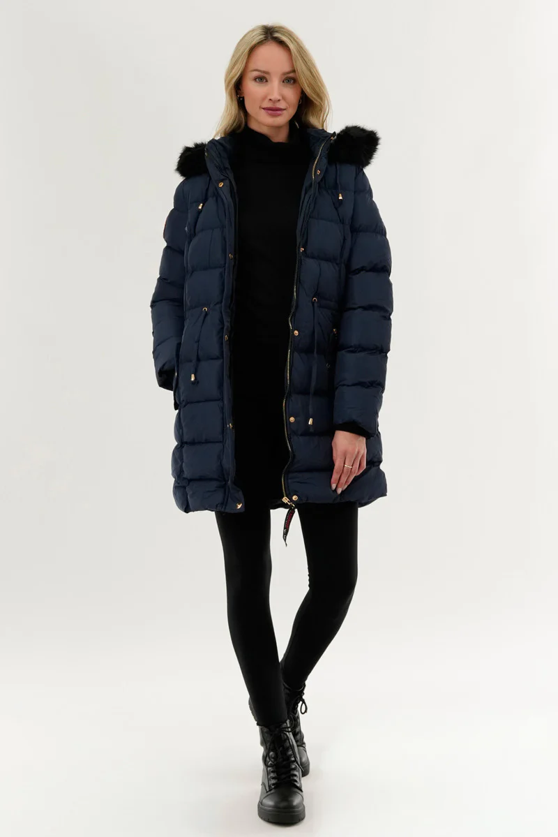 Canada Weather Gear Tie Waist Puffer Parka Jacket - Navy - Image 5