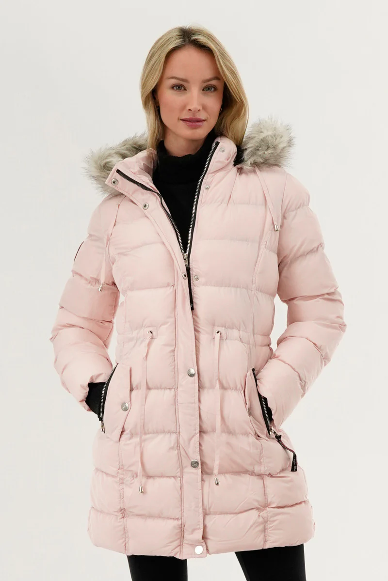 Canada Weather Gear Tie Waist Puffer Parka Jacket - Pink