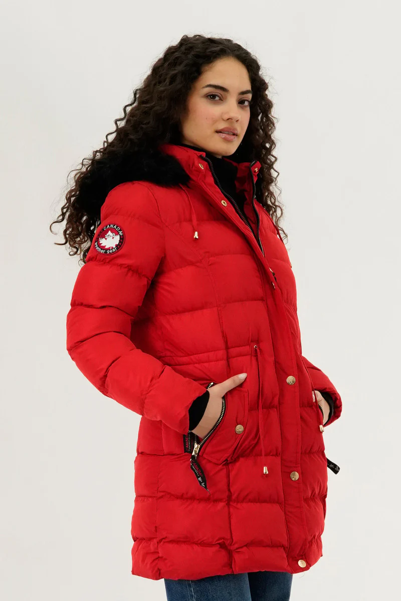 Canada Weather Gear Tie Waist Puffer Parka Jacket - Red - Image 2
