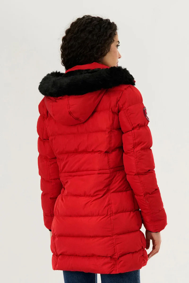 Canada Weather Gear Tie Waist Puffer Parka Jacket - Red - Image 3