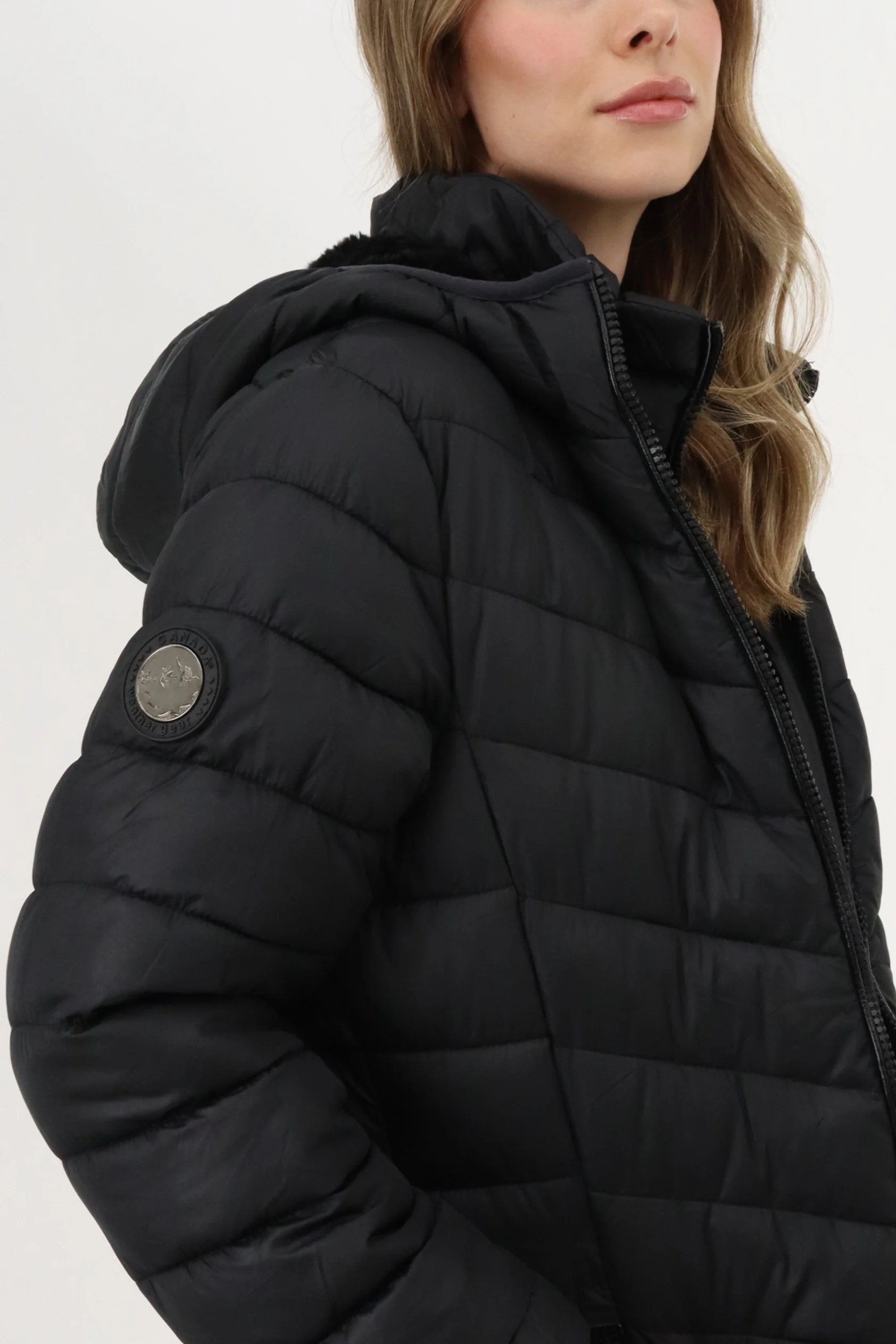 Canada Weather Gear Long Double Zip Chevron Quilted Parka Jacket - Black - Image 5