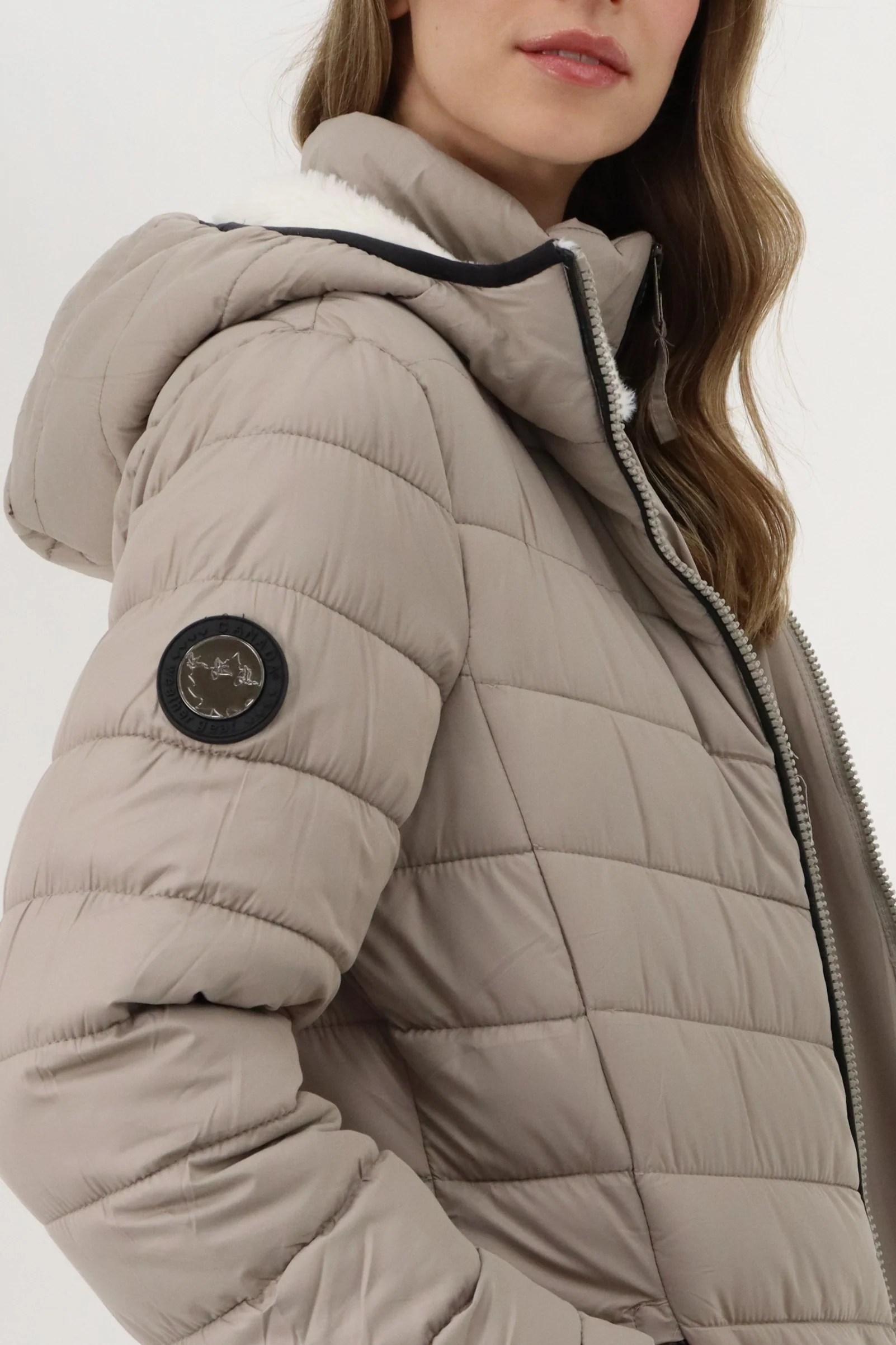 Canada Weather Gear Long Double Zip Chevron Quilted Parka Jacket - Beige - Image 5