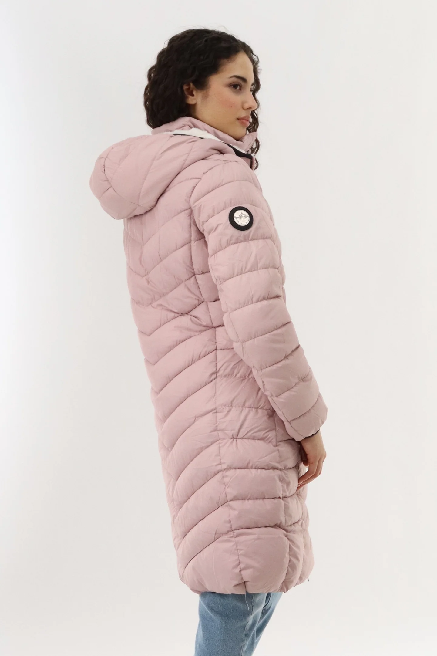 Canada Weather Gear Long Double Zip Chevron Quilted Parka Jacket - Pink - Image 3