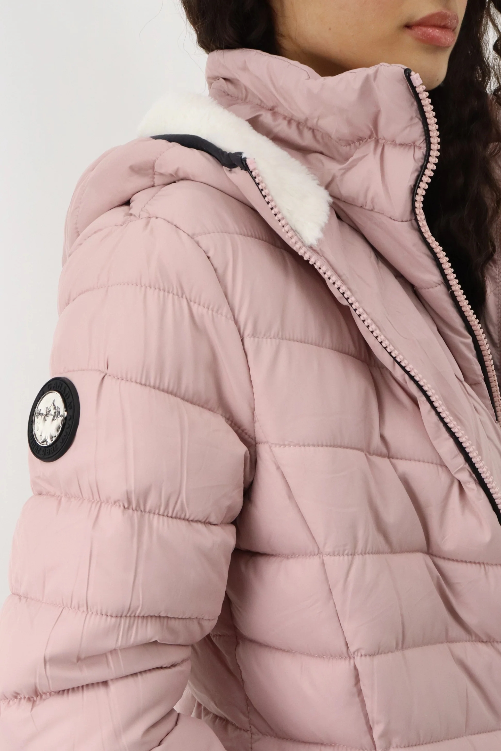 Canada Weather Gear Long Double Zip Chevron Quilted Parka Jacket - Pink - Image 4