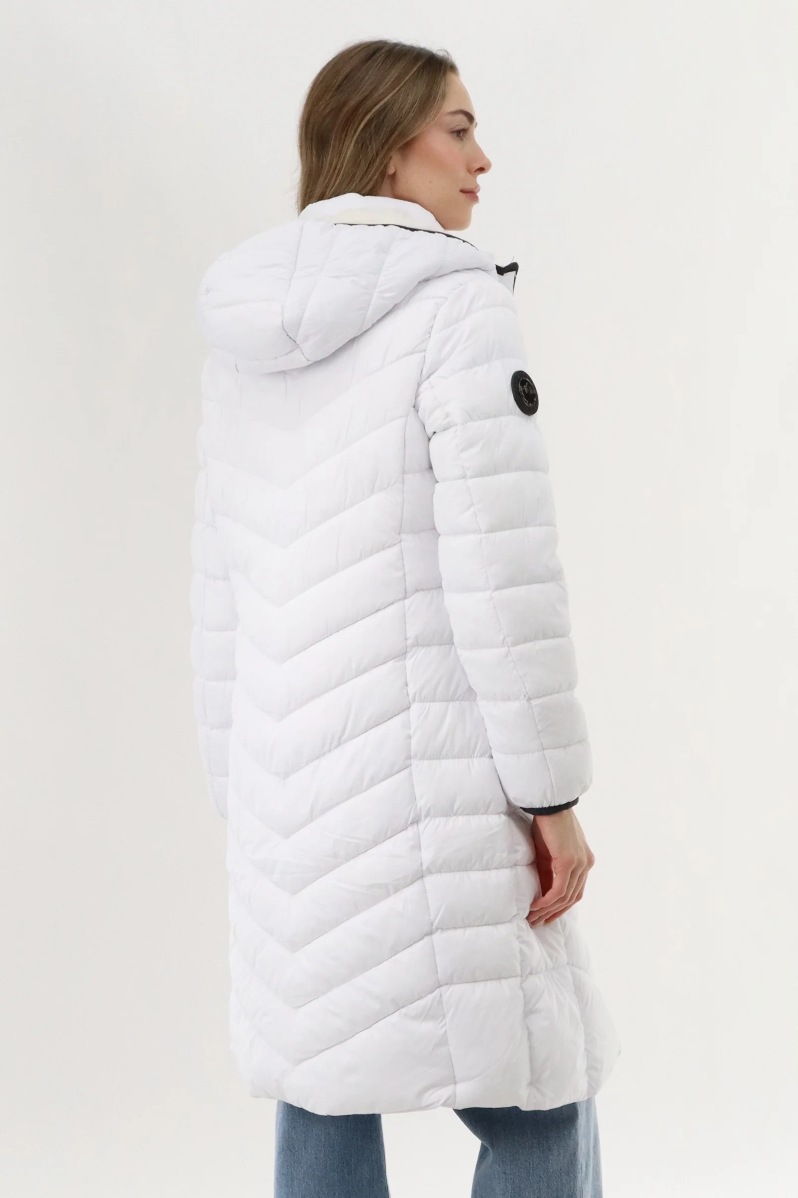 Canada Weather Gear Long Double Zip Chevron Quilted Parka Jacket - White - Image 3