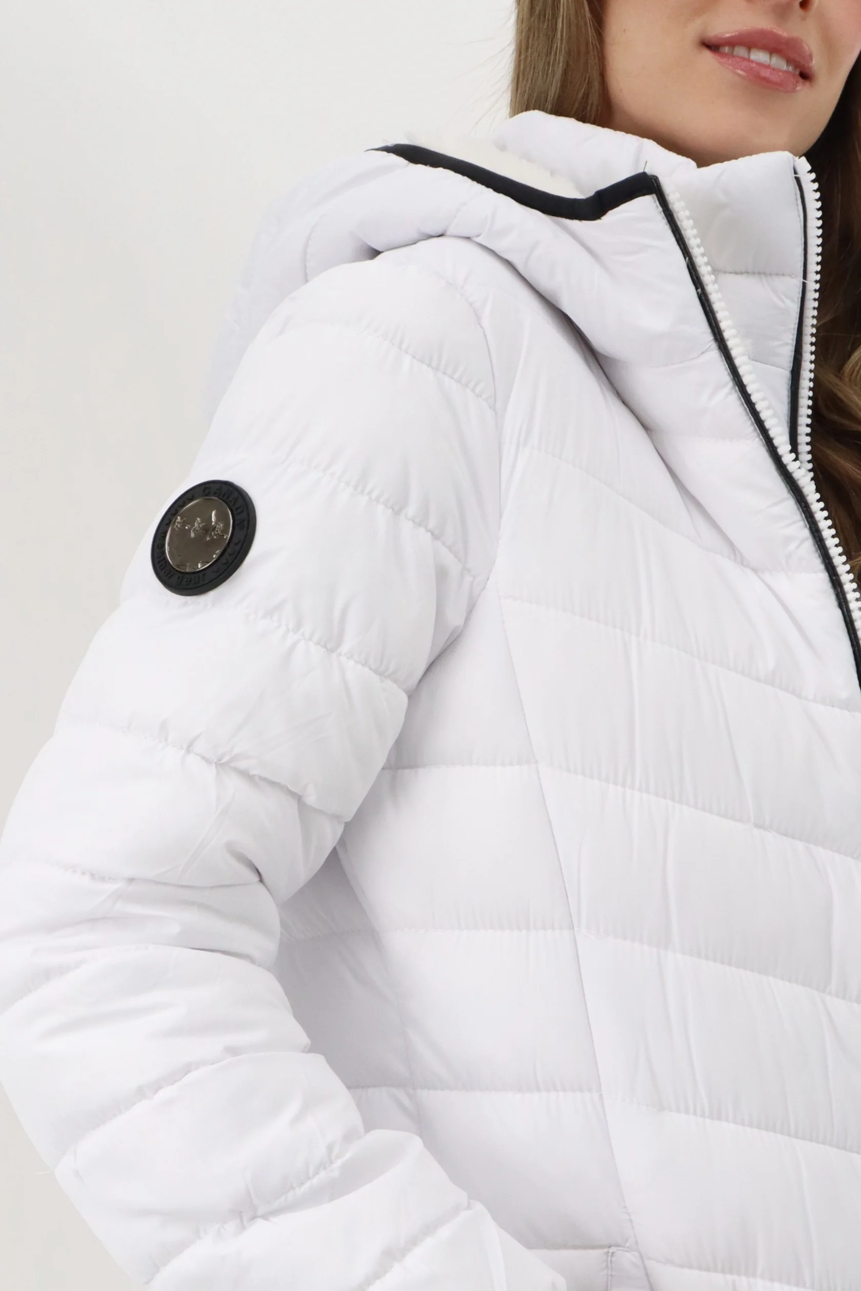 Canada Weather Gear Long Double Zip Chevron Quilted Parka Jacket - White - Image 5