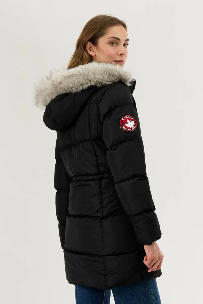 Canada Weather Gear Faux Fur Trim Puffer Parka Jacket - Black - Image 3