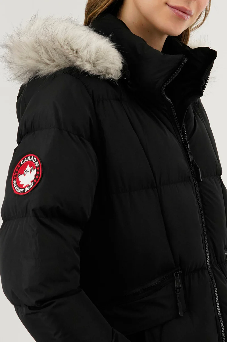 Canada Weather Gear Faux Fur Trim Puffer Parka Jacket - Black - Image 4