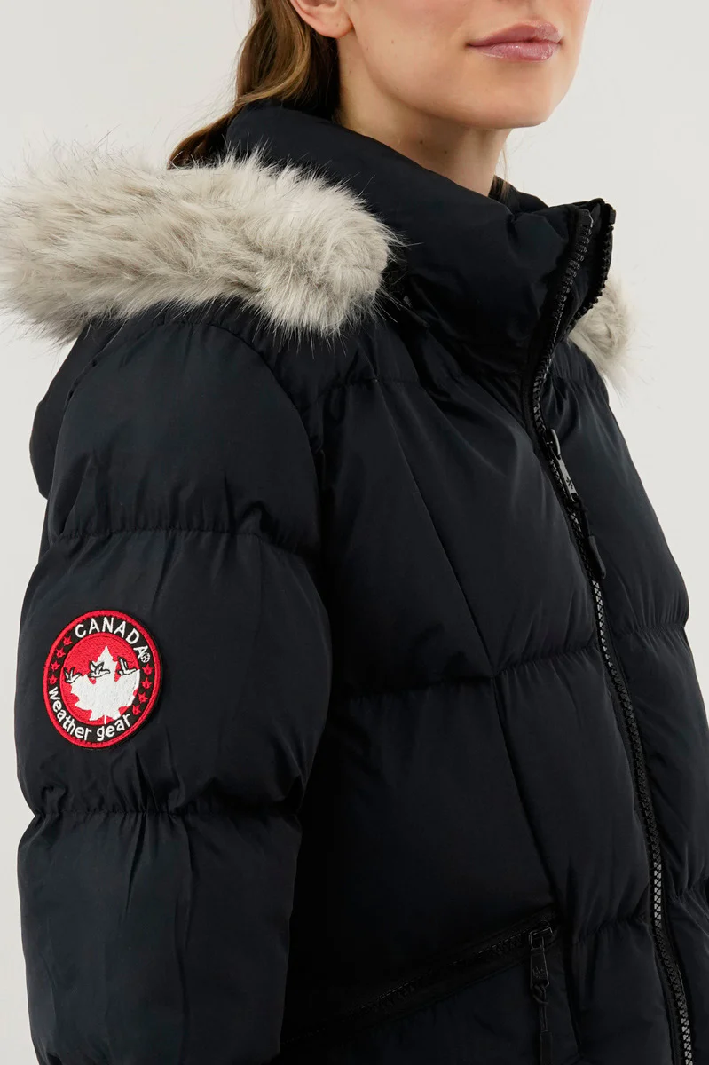 Canada Weather Gear Faux Fur Trim Puffer Parka Jacket - Navy - Image 4