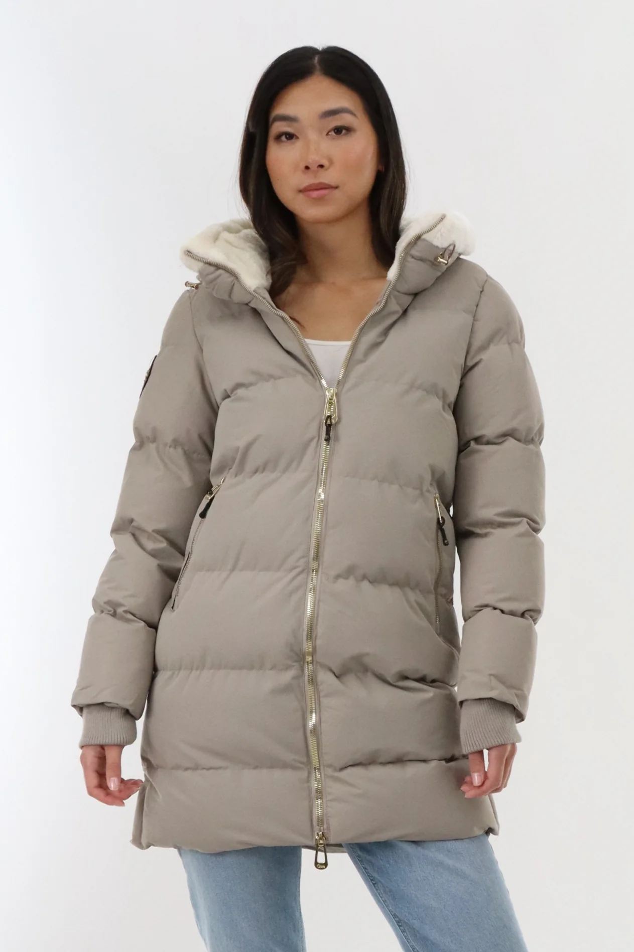 Canada Weather Gear Gold Trim Hip Length Parka Jacket - Stone