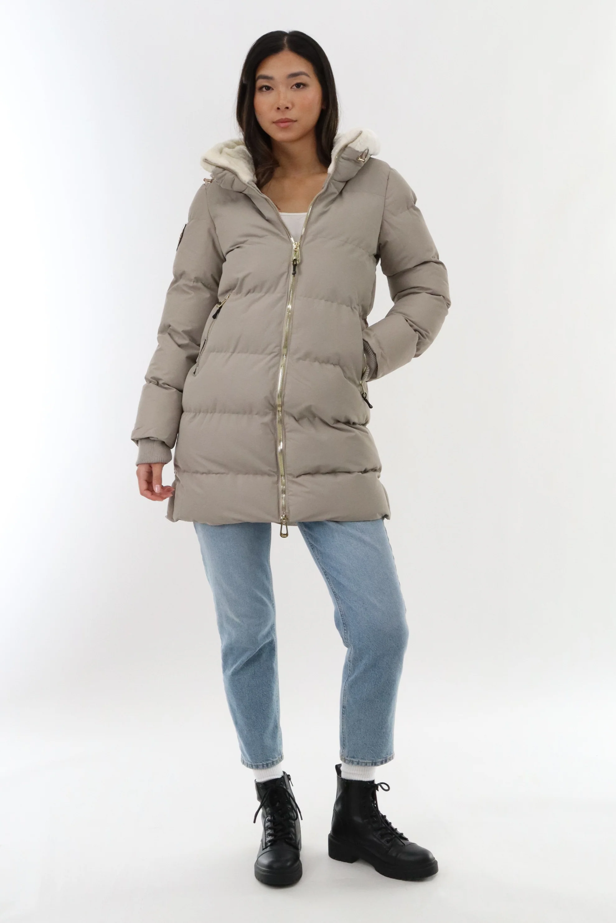 Canada Weather Gear Gold Trim Hip Length Parka Jacket - Stone - Image 5