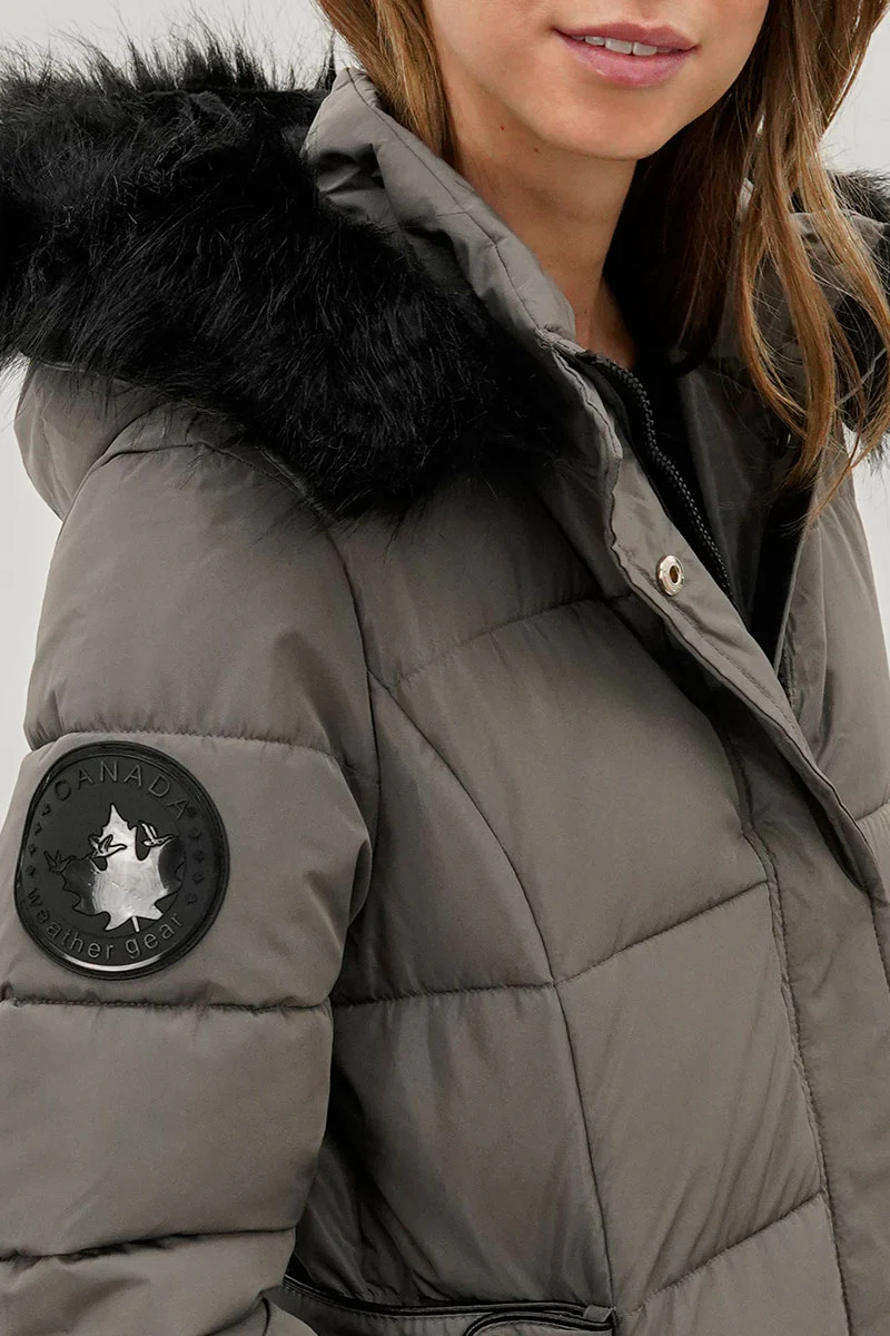 Canada Weather Gear Long Faux Fur Lined Parka Jacket - Grey - Image 4