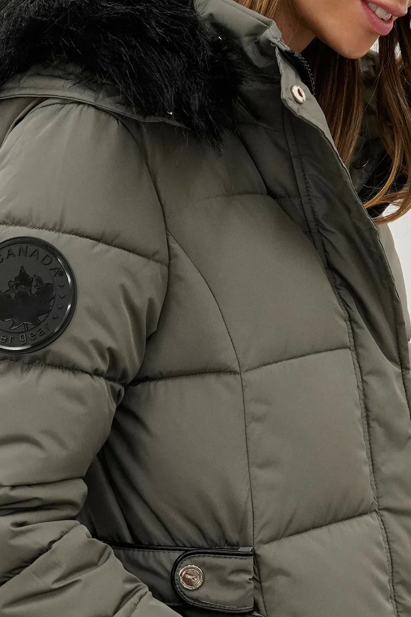 Canada Weather Gear Long Faux Fur Lined Parka Jacket - Olive - Image 4