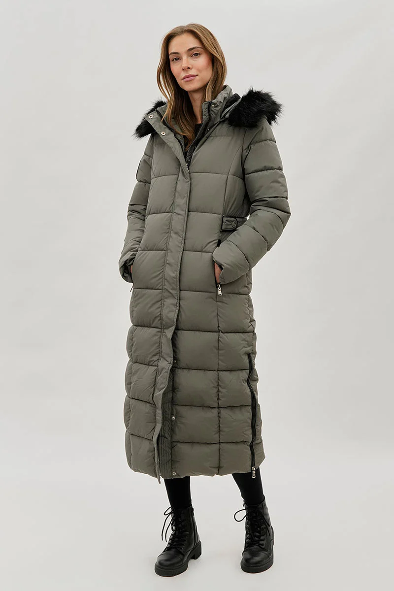 Canada Weather Gear Long Faux Fur Lined Parka Jacket - Olive - Image 5