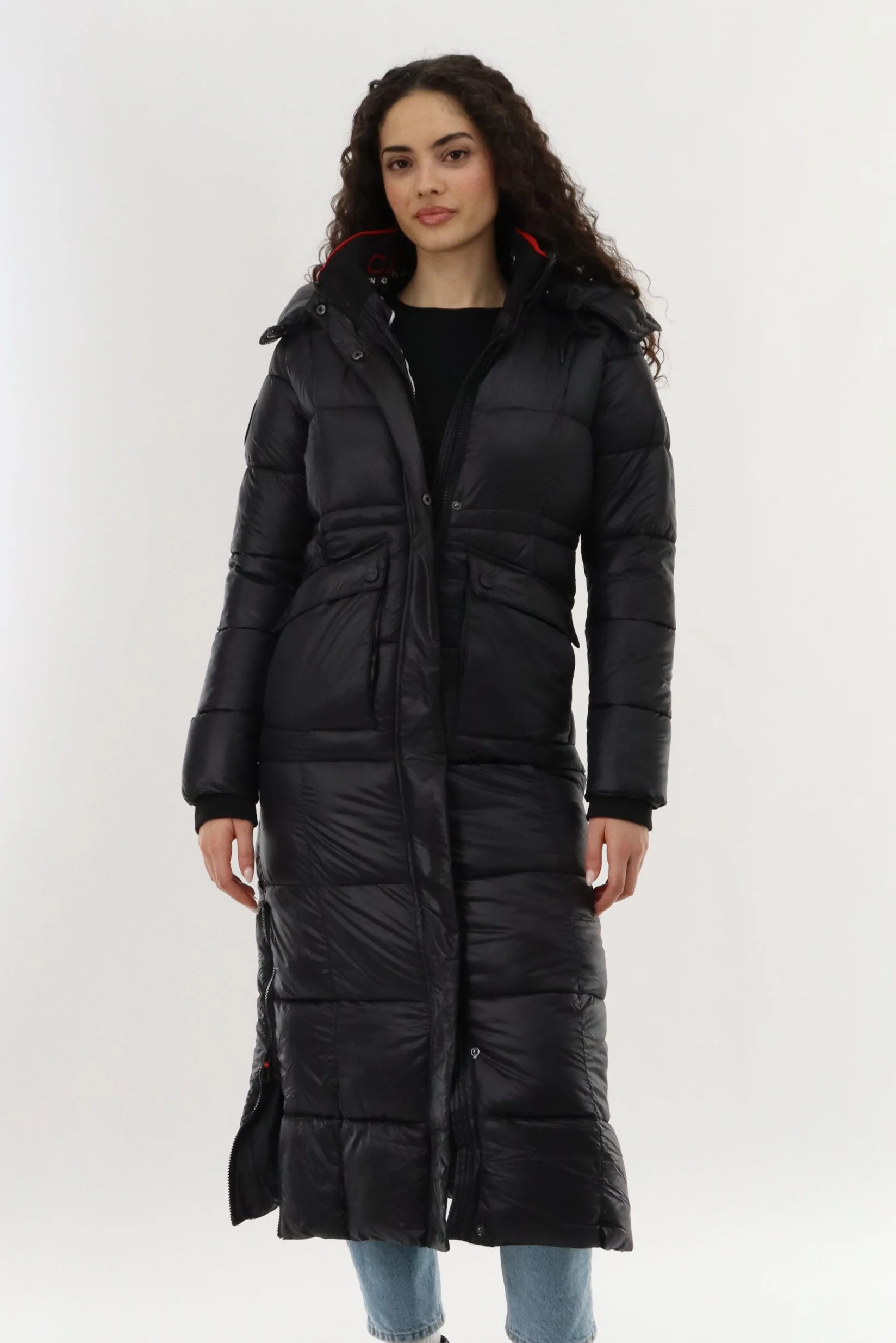 Canada Weather Gear Long Shiny Quilted Parka Jacket - Black