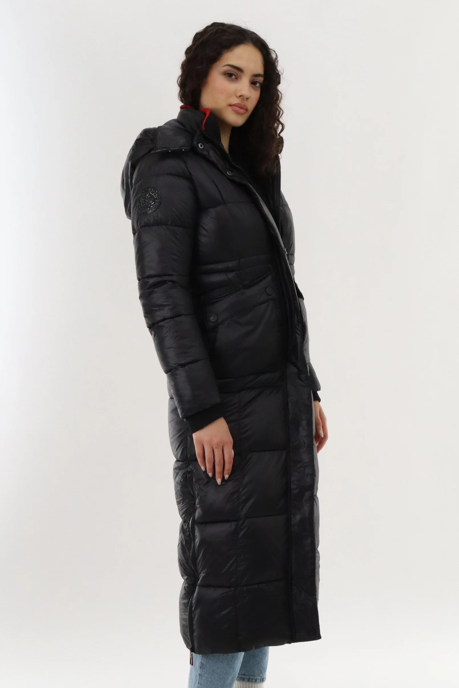 Canada Weather Gear Long Shiny Quilted Parka Jacket - Black - Image 2
