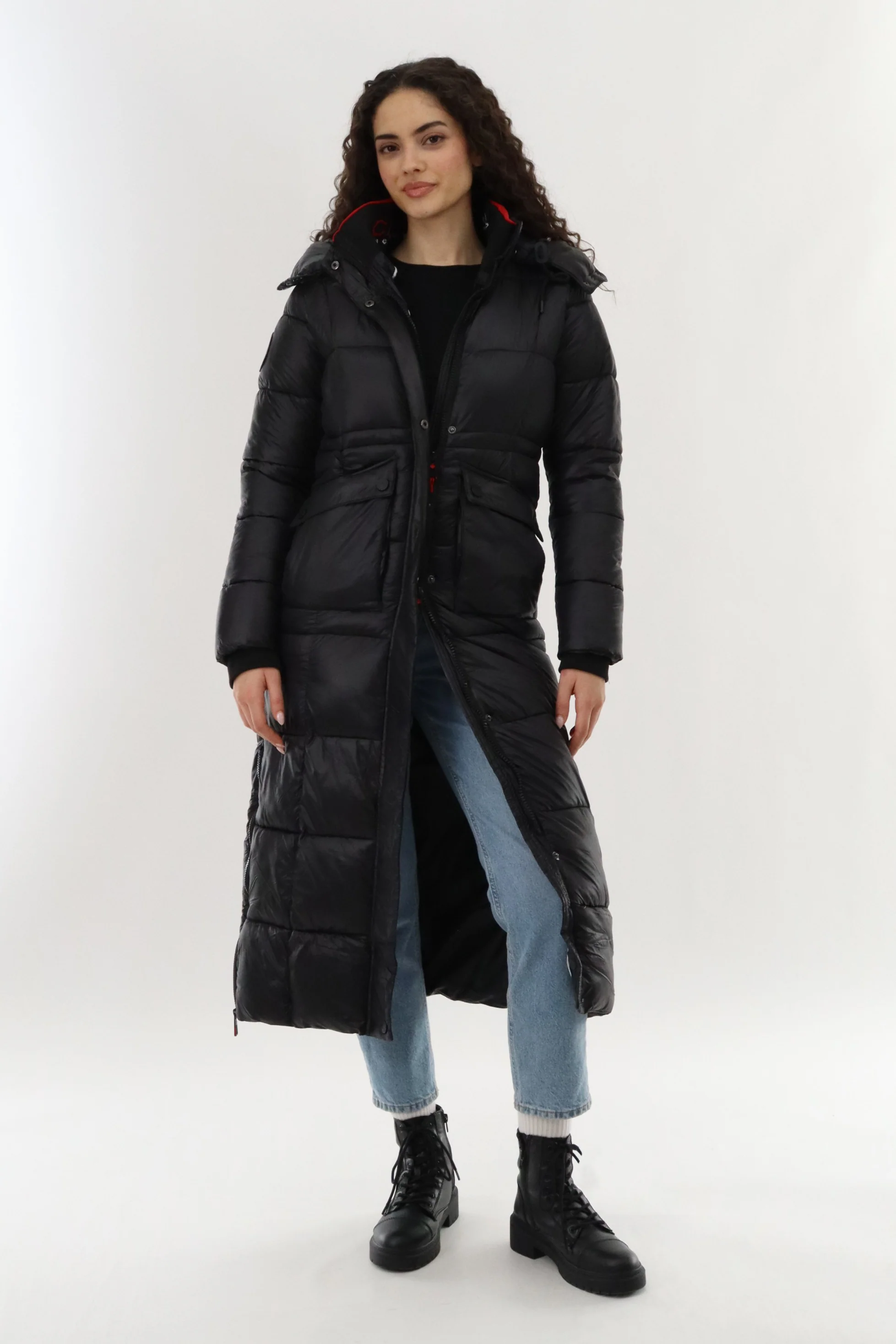 Canada Weather Gear Long Shiny Quilted Parka Jacket - Black - Image 5