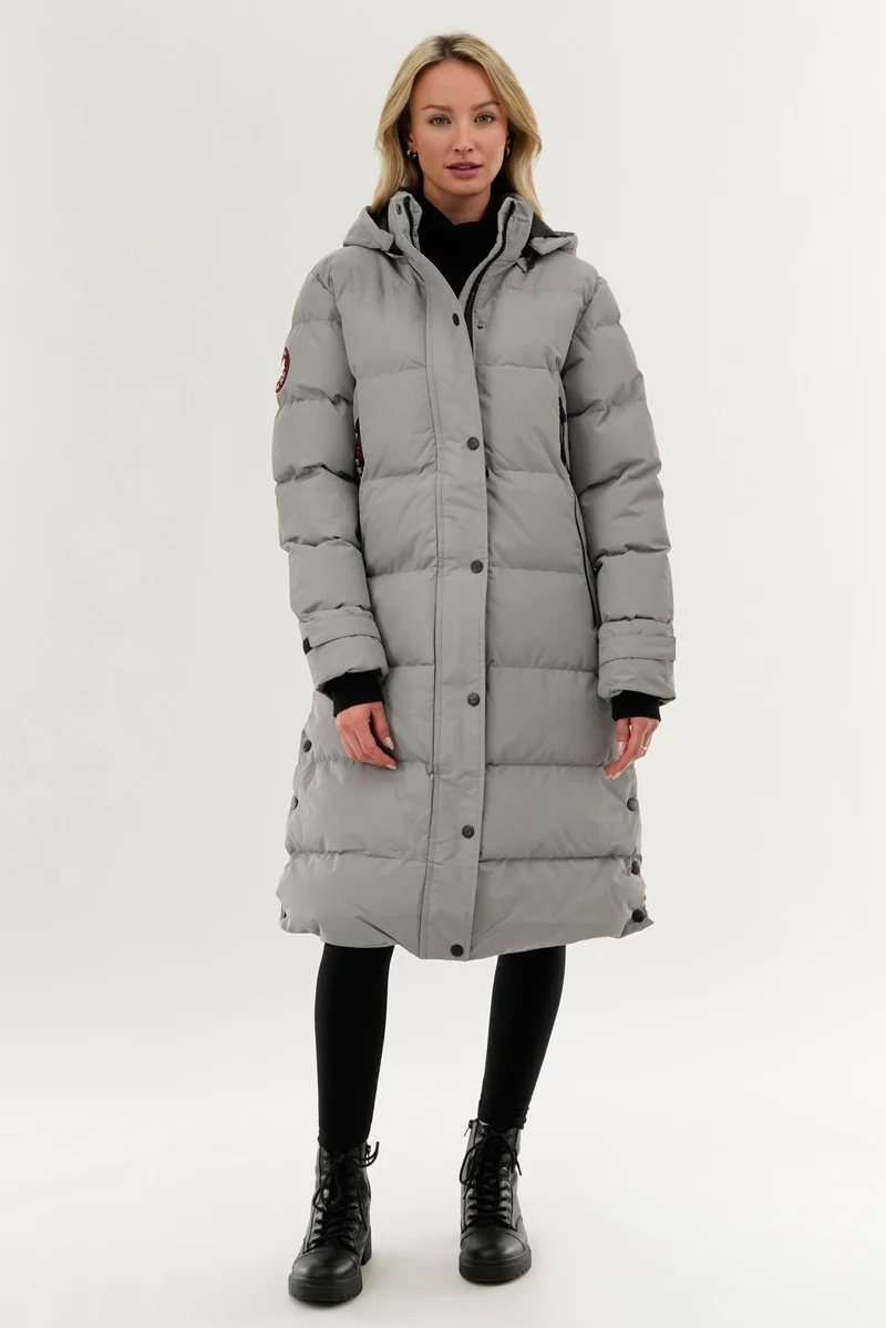 Canada Weather Gear Quilted Maxi Parka Jacket - Grey