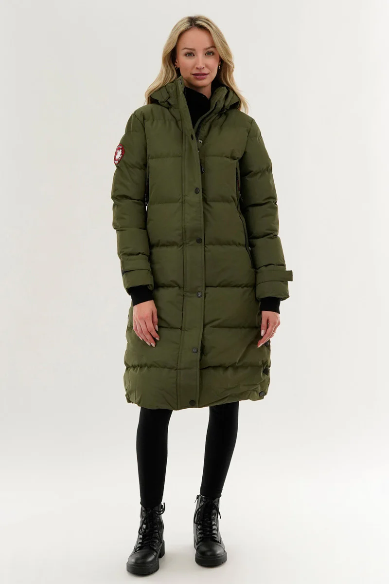 Canada Weather Gear Quilted Maxi Parka Jacket - Olive