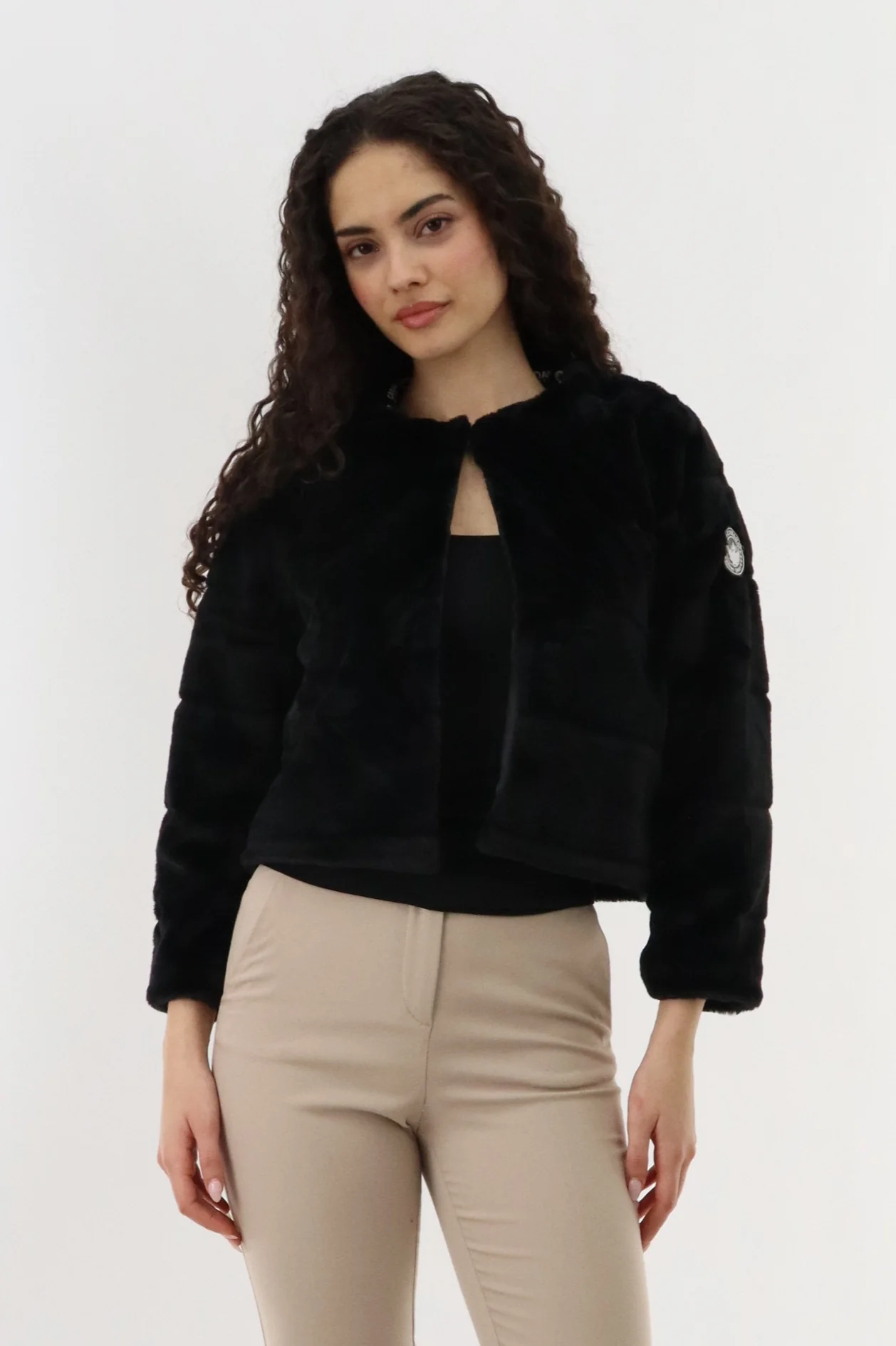 Canada Weather Gear Cropped Faux Fur Lightweight Jacket - Black