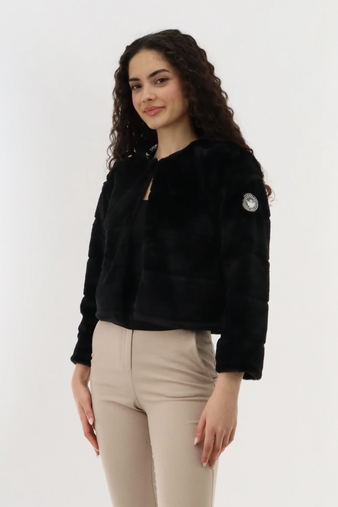 Canada Weather Gear Cropped Faux Fur Lightweight Jacket - Black - Image 2