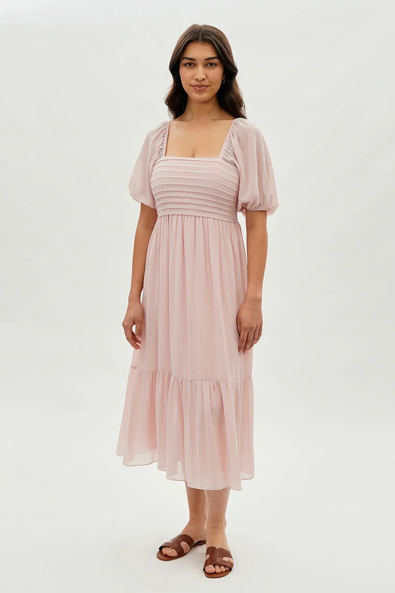 Beechers Brook Pleated Puff Sleeve Midi Dress - Blush - Image 5