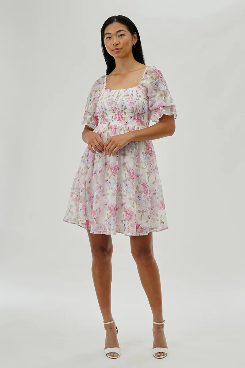 Beechers Brook Floral Smocked Cocktail Dress - White - Image 5