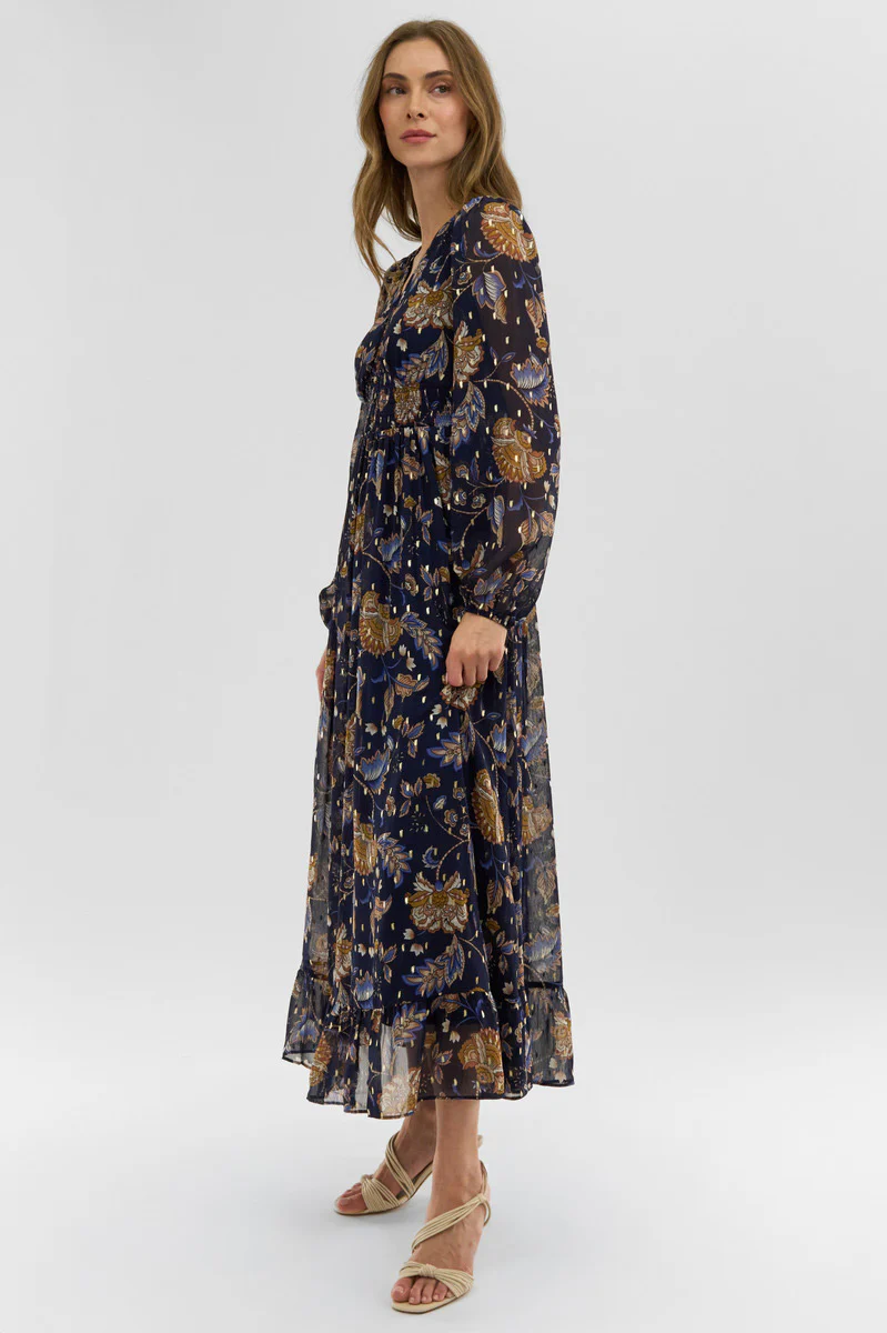 Costa Blanca Floral Long Sleeve Chiffon Maxi Dress - Navy - Image 2