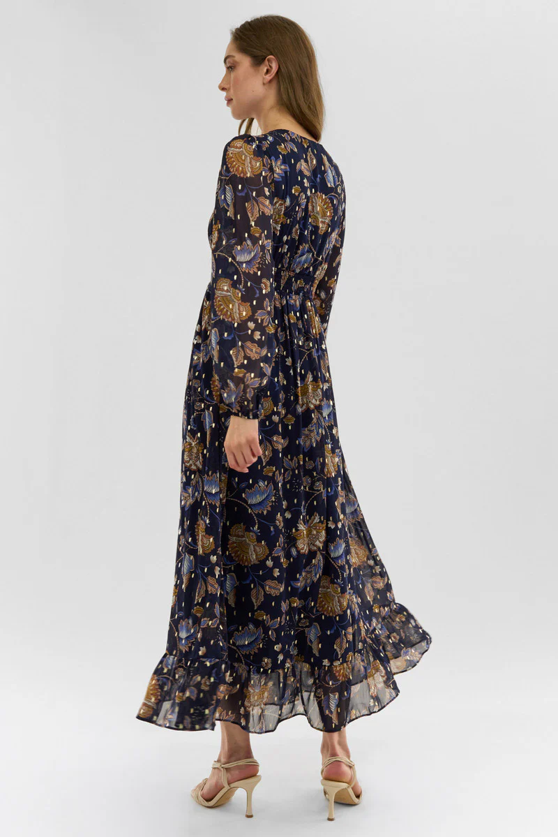 Costa Blanca Floral Long Sleeve Chiffon Maxi Dress - Navy - Image 3