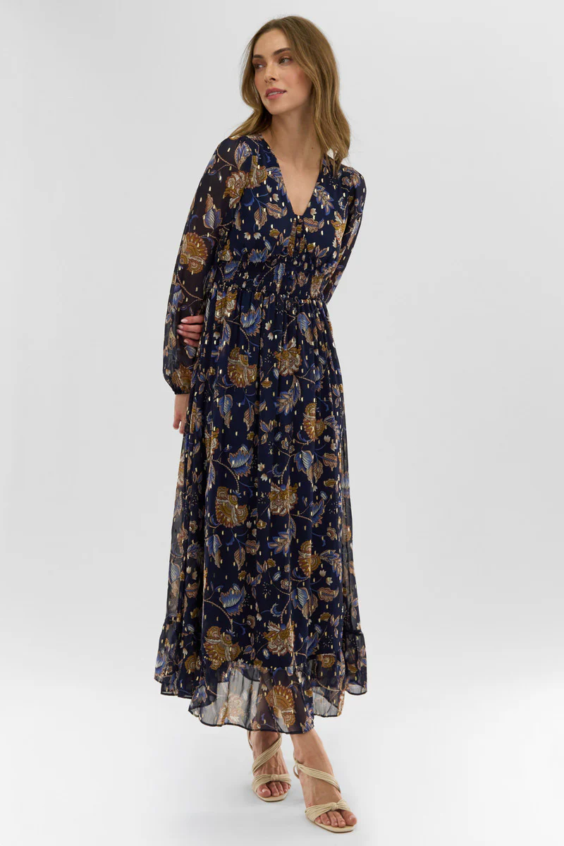 Costa Blanca Floral Long Sleeve Chiffon Maxi Dress - Navy - Image 5